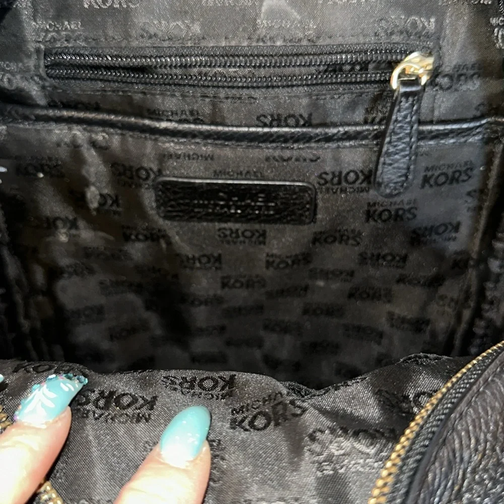 MICHAEL KORS Abbey Medium Studded Black Pebbled Leather Backpack!